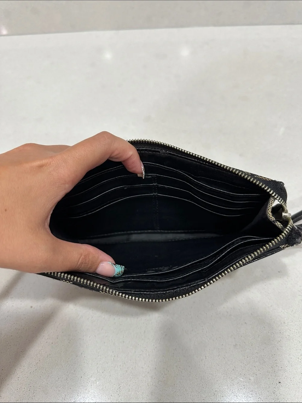 Coach Black and Tan Signature Canvas Wristlet